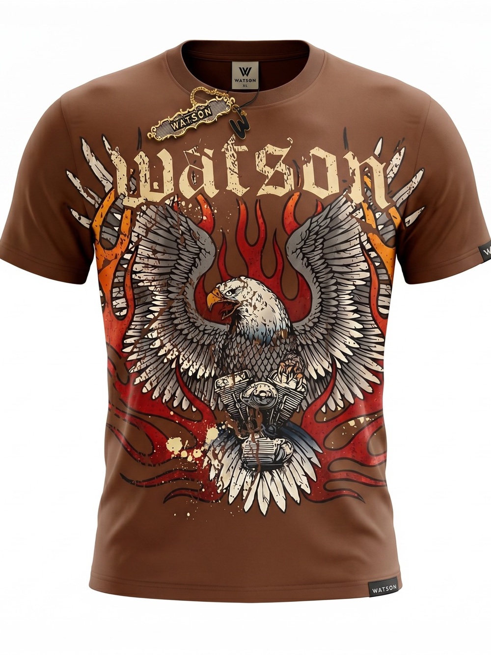 Watson Eagle Flames Graphic Tee Brown XL NWT Biker Motorcycle Shirt